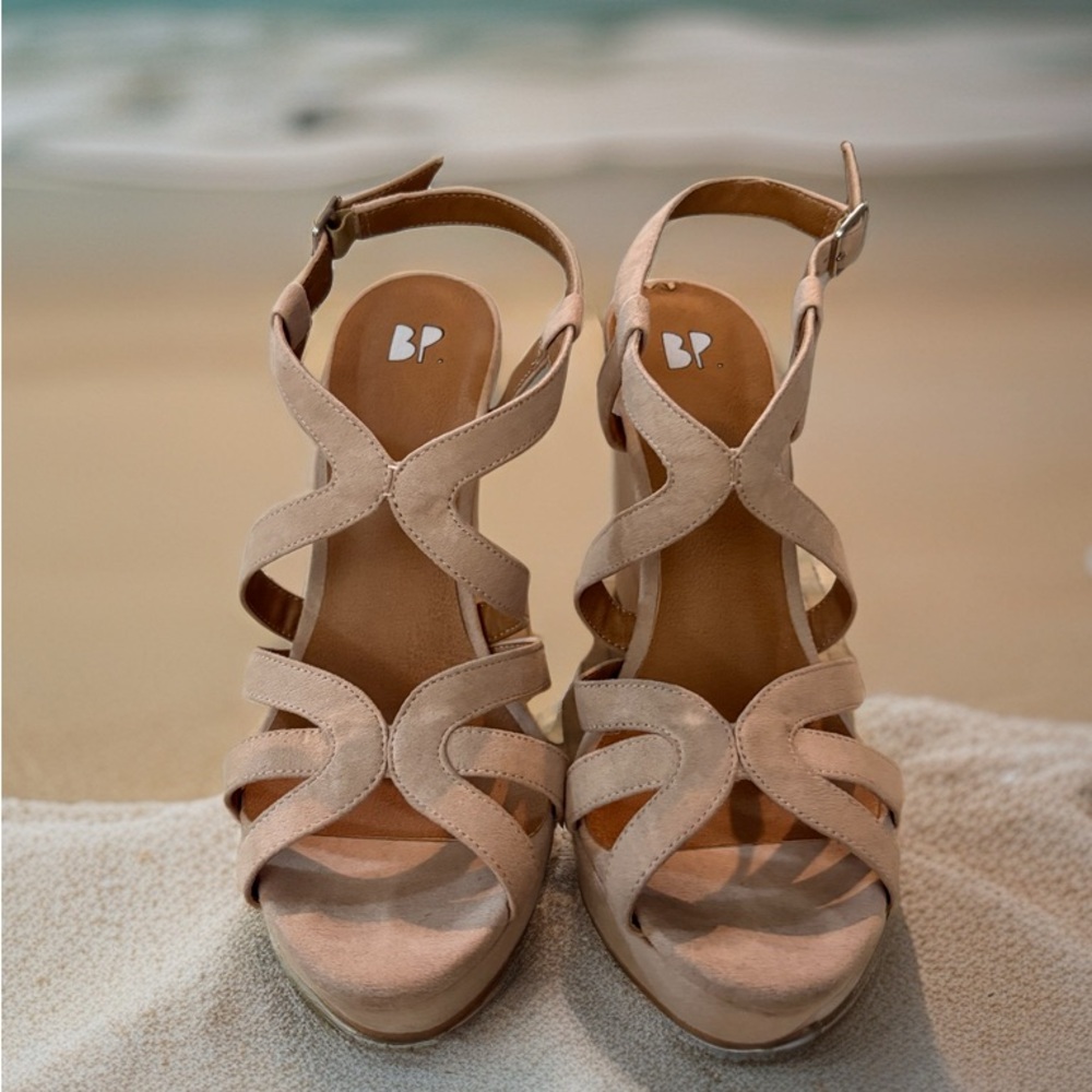 bp Beige/Tan Strappy Platform Sandals